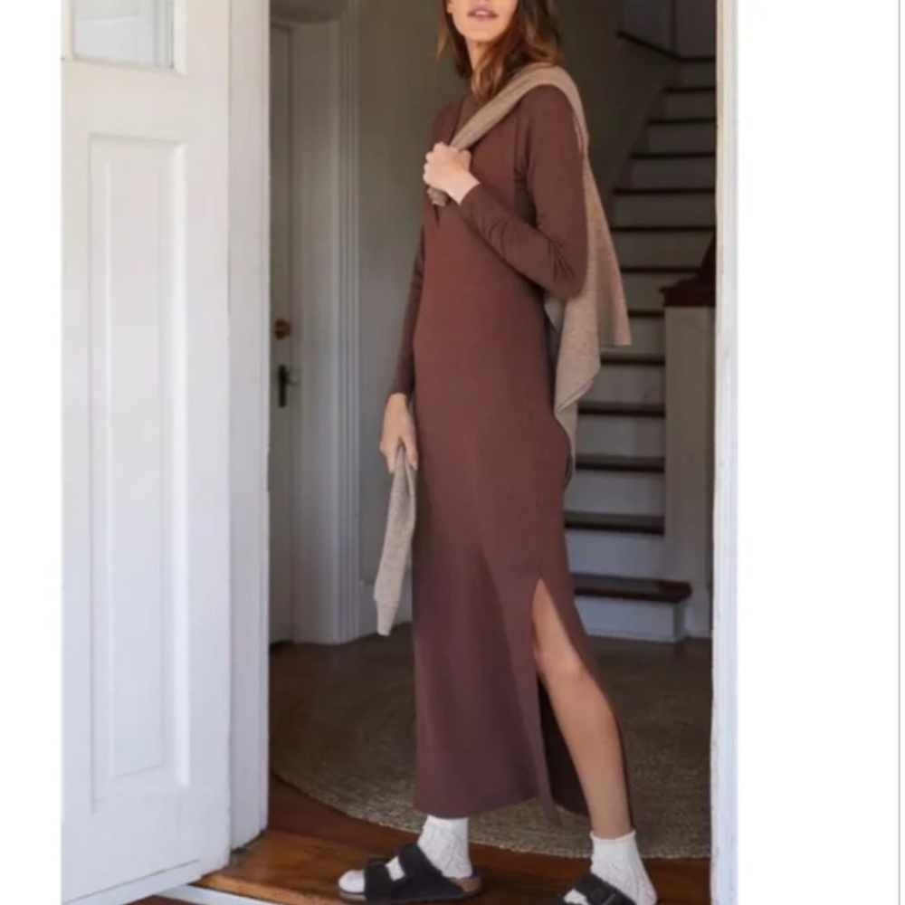 NWT Anthropologie Daily Practice Ribbed V-Neck Sleeveless Brown Maxi Dress Large